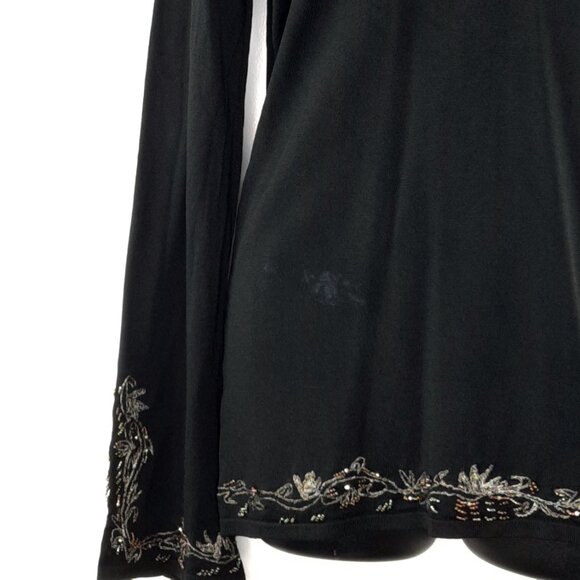 Large Unique Black Elegant Long Sleeve Beaded D V Neck Formal evening Sweater - Picture 2 of 10